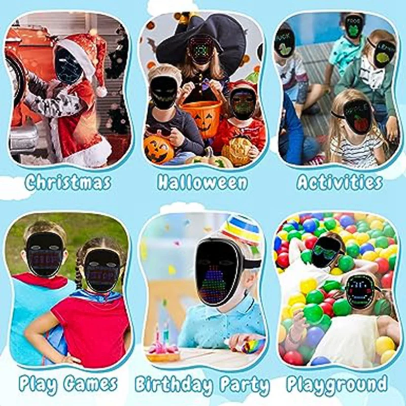 LED Mask For Kid Gesture Sensing Mask Transforming Light Up Face Mask For Halloween, Birthday Party And Masquerade Party