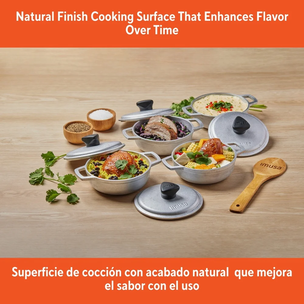 مجموعة كالديرو صغيرة من الألومنيوم المصبوب مكونة من 4 قطع من أدوات الطبخ الأساسية المتينة لفرن المطبخ الإسباني آمنة ومتعددة الاستخدامات