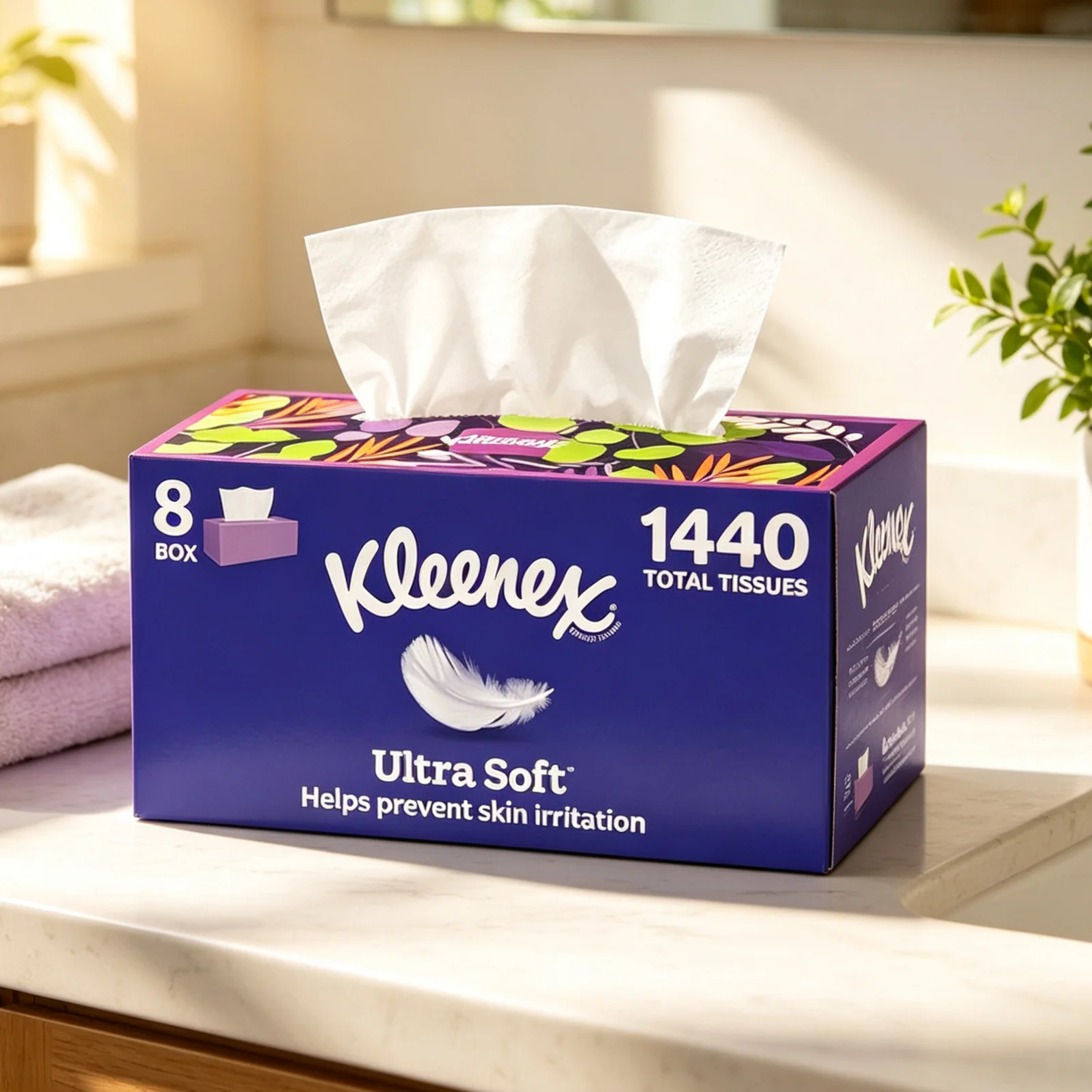 Ultra Soft Facial Tissues, 8 Flat Boxes, 180 Tissues per Box