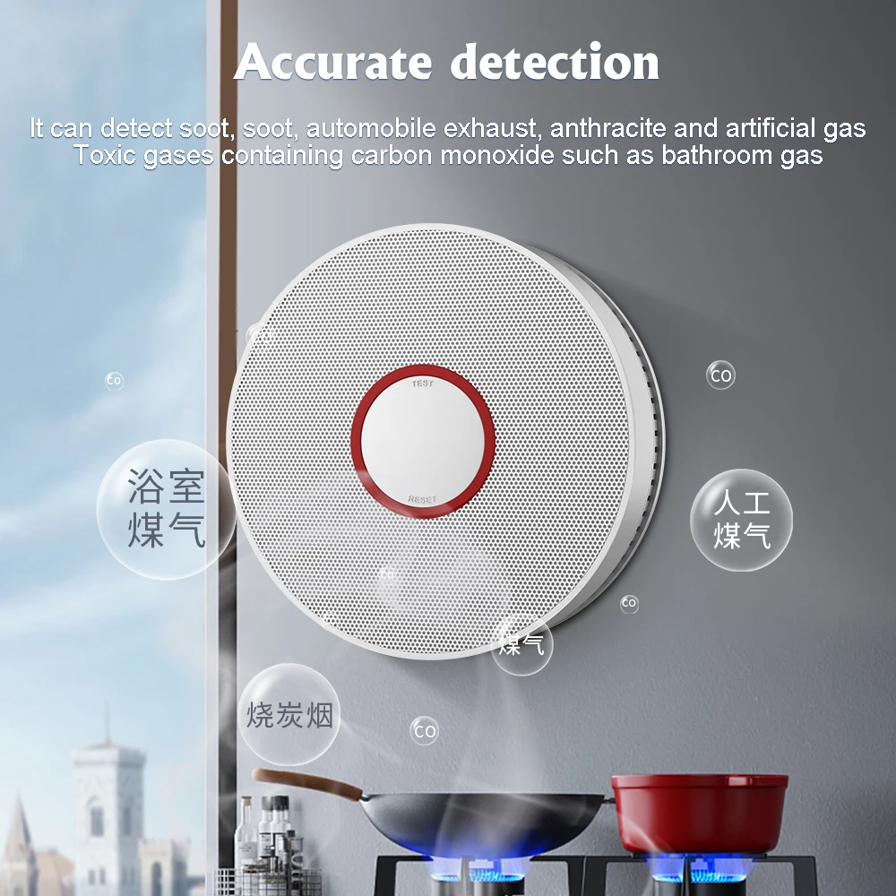 High Sensitive Composite Carbon Monoxide Detector Independent Use Wireless Fire Protection Smoke alarm Sensor for Home Kitchen