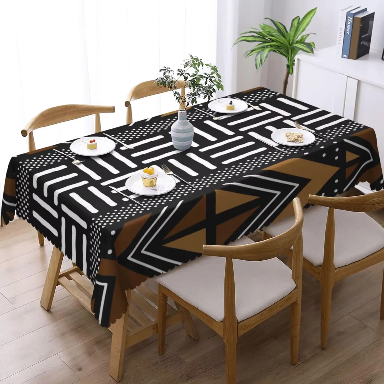 African Tribal Rectangle Tablecloth Totems Geometric Ethnic Table Cloths Vintage Abstract Traditional Mud Pattern Washable Table
