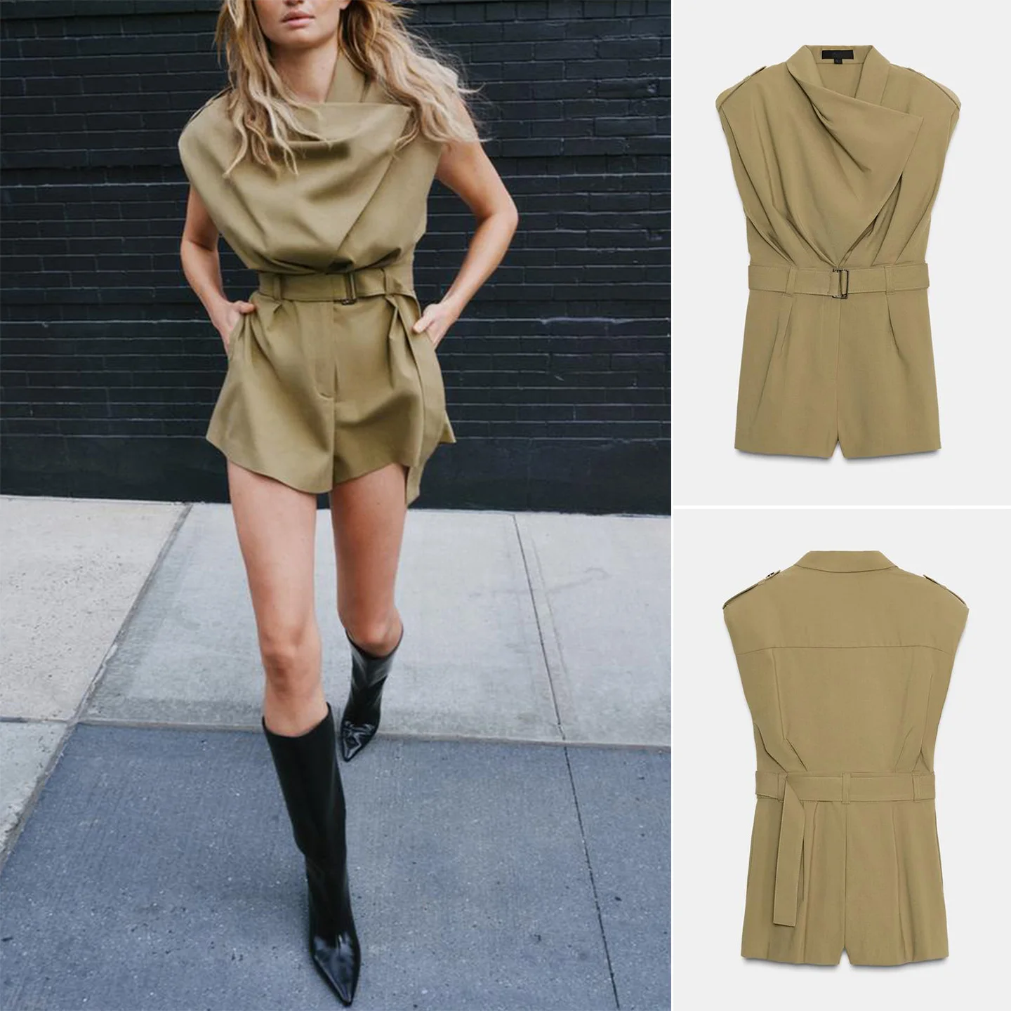 

Новые осенние женские брюки Rer oulder Pad ort Sve с отложным воротником и высокой талией, широкие брюки из полиэфирного волокна для поездок на работу Sle