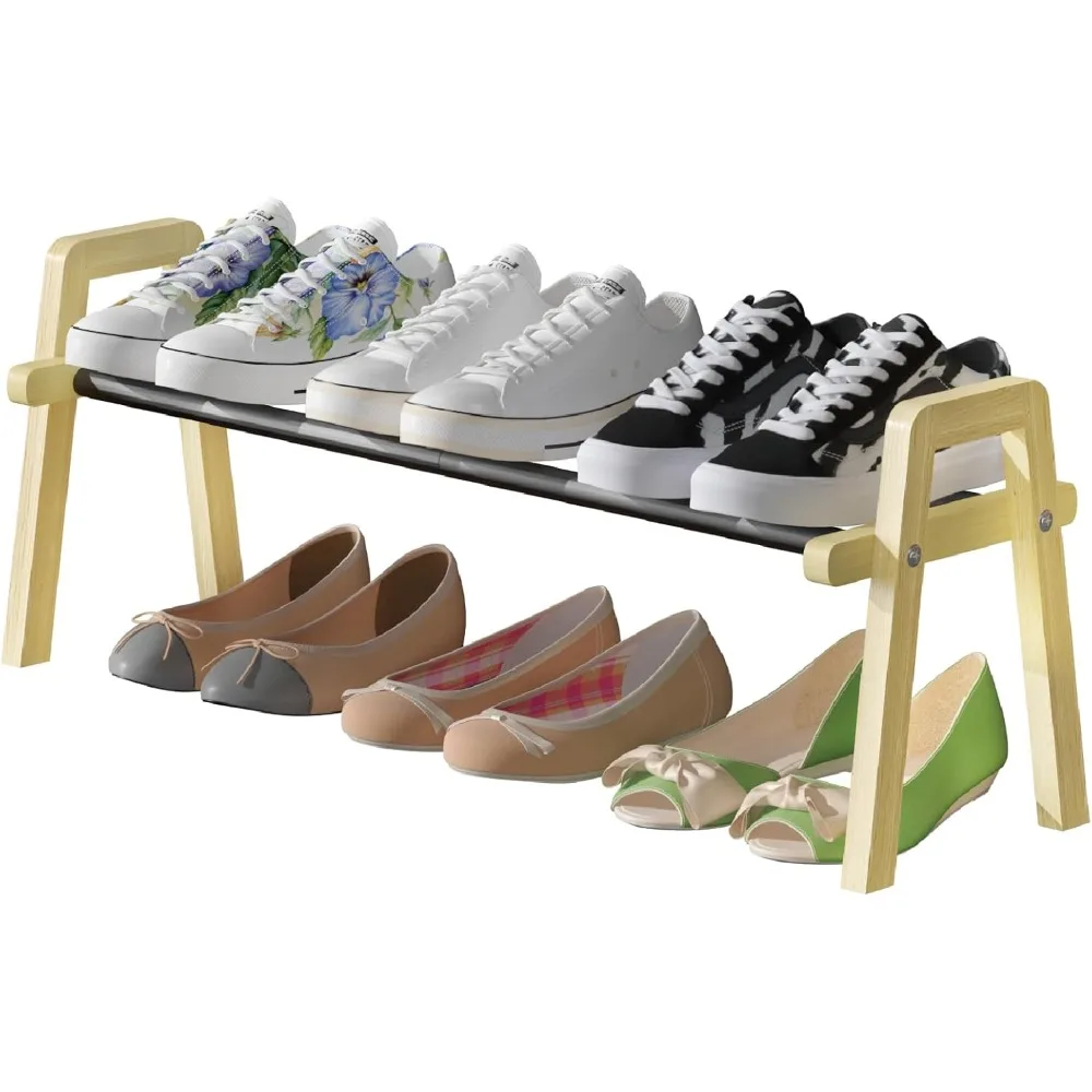 

Stackable Bamboo Shoe Rack for Closet, Free Standing Wood Fashion Shoe Shelf，Holds Space-Saving for Entryway, Hallway