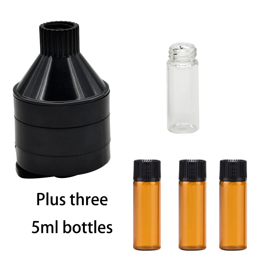 43mm Hand Cranked Metal Herb Grinder Kitchen Tool with Plastic Funnel and Storage Bottle Portable Compact