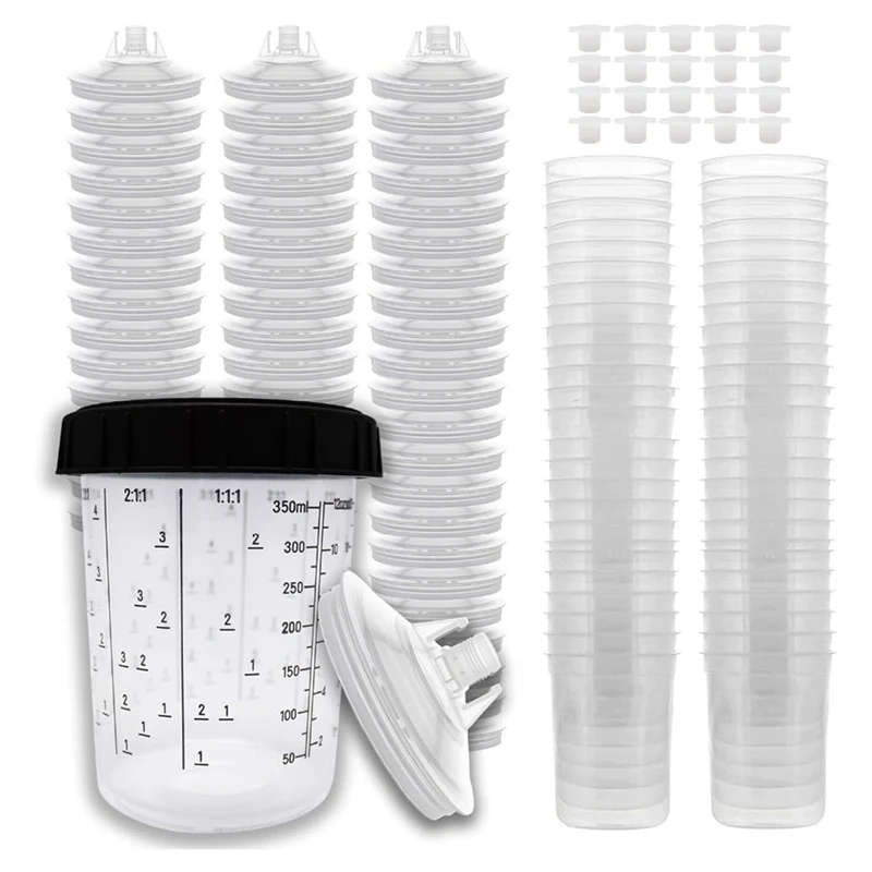 

50 Pack Disposable Spray-Gun Paint Cups Liners And Lid System Kit - 13.5 Ounce (400Ml) Kit Easy Install