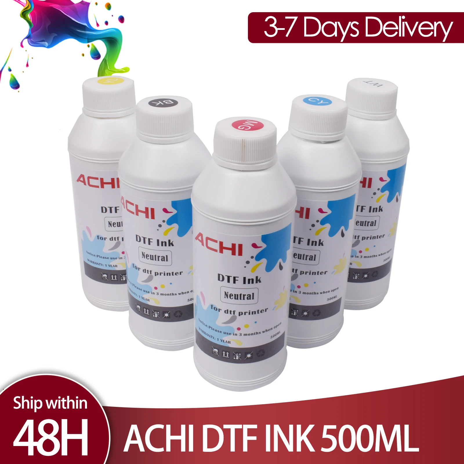 หมึกพิมพ์ DTF 500 มล. สำหรับเครื่องพิมพ์ DTF 1390 ใช้กับเครื่องพิมพ์ L1800 สำหรับฟิล์มถ่ายโอนความร้อน DTF ฟิล์ม PET 500 มล. 5x500 มล. สี CMYKW มีสินค้าในยุโรป
