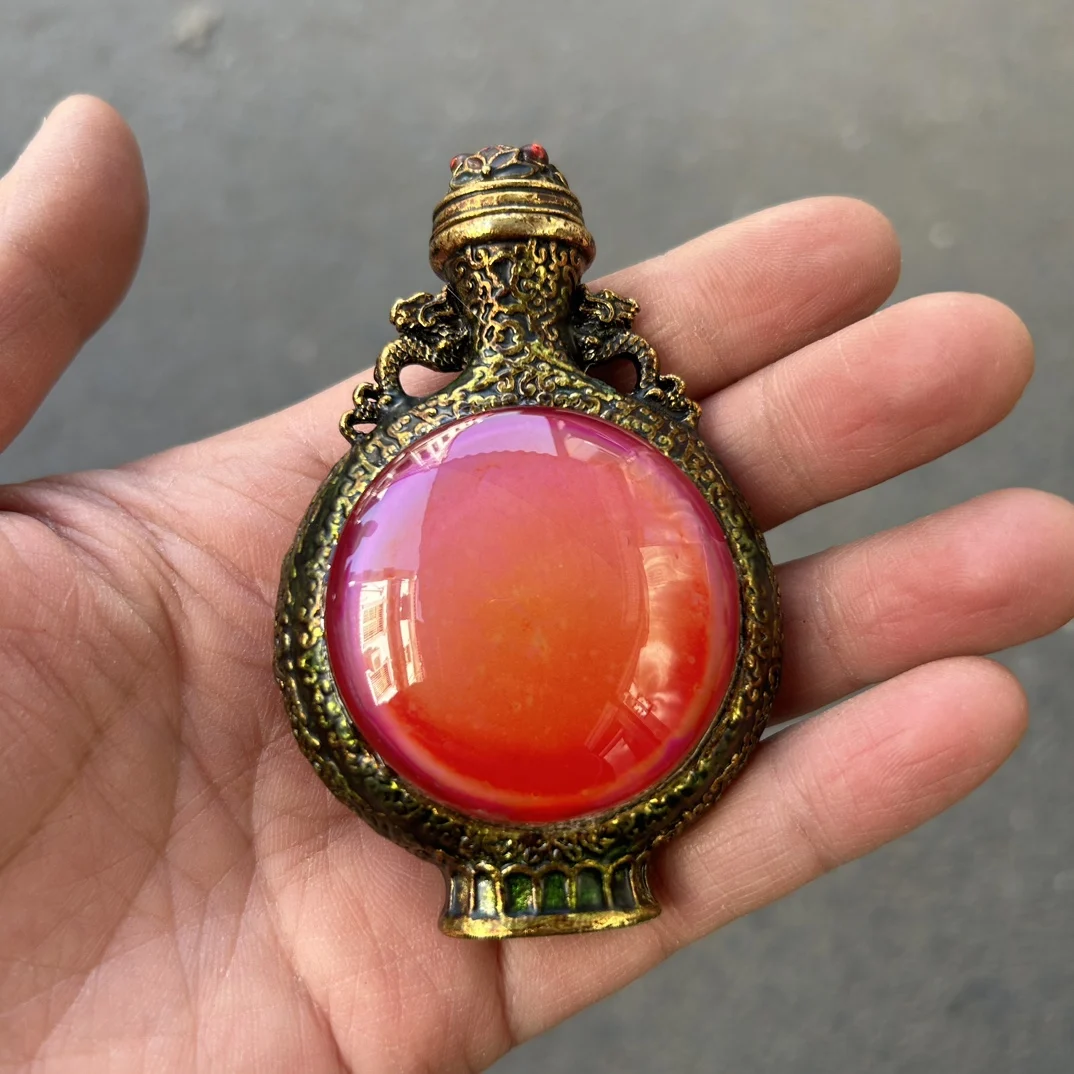 Vintage Cloisonne Inlaid Colorful Gem Snuff Bottle Decorative Gift