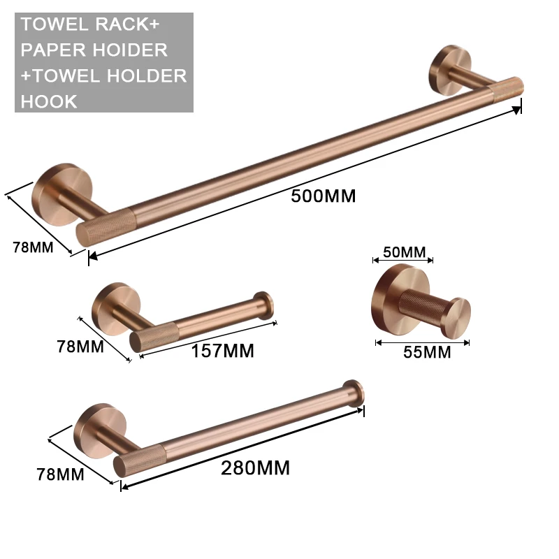 

Brushed Rose Gold Brass Knurled Toilet Brush Holder Toilet Paper Holder Towel Bar Rail Rack Hanger Hook Soap Dish Hardware Set