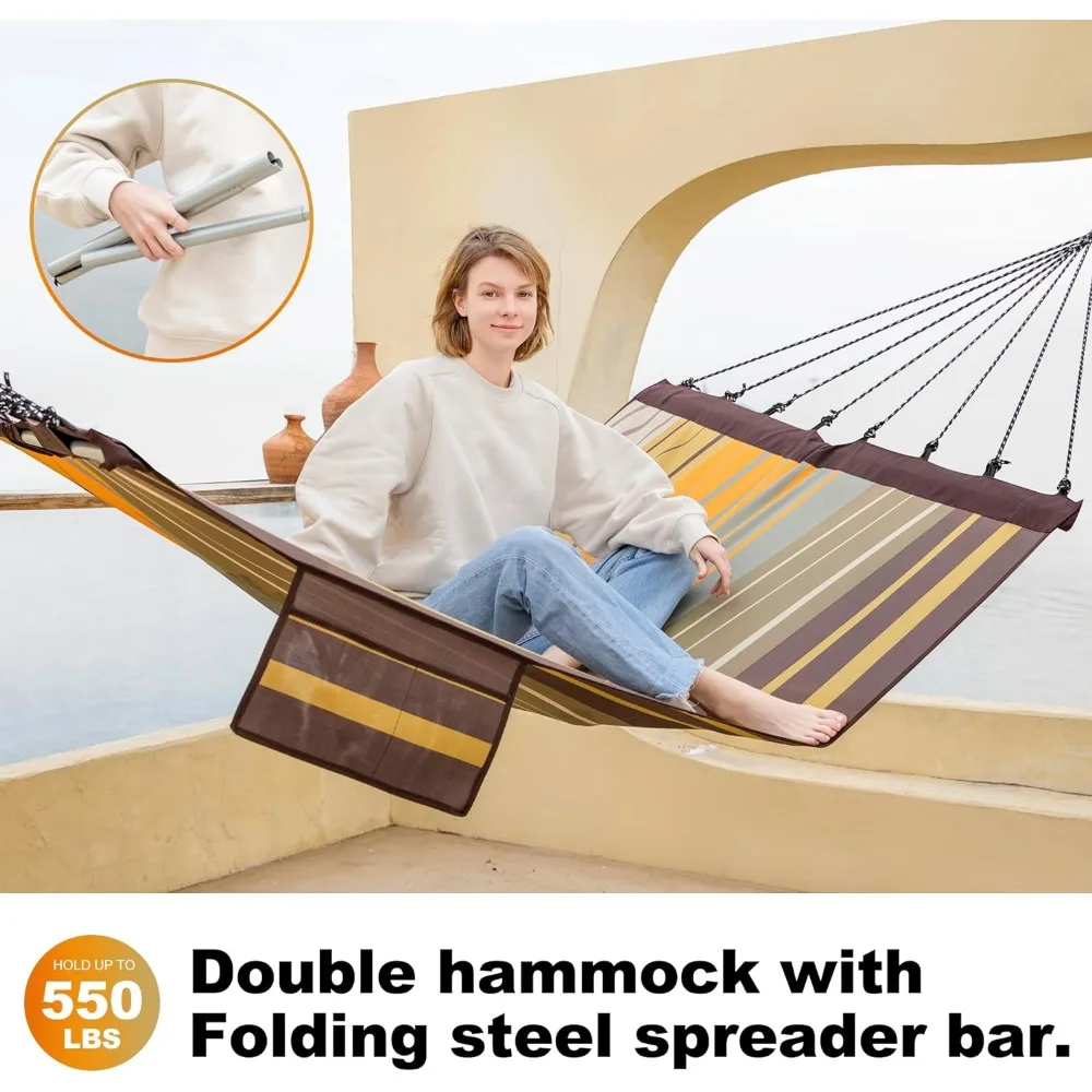 Two Person Outdoor Hammock, Camping portátil com Folding Aço Espalhador Bar, Bolsa de transporte, Correias árvore, 14ft