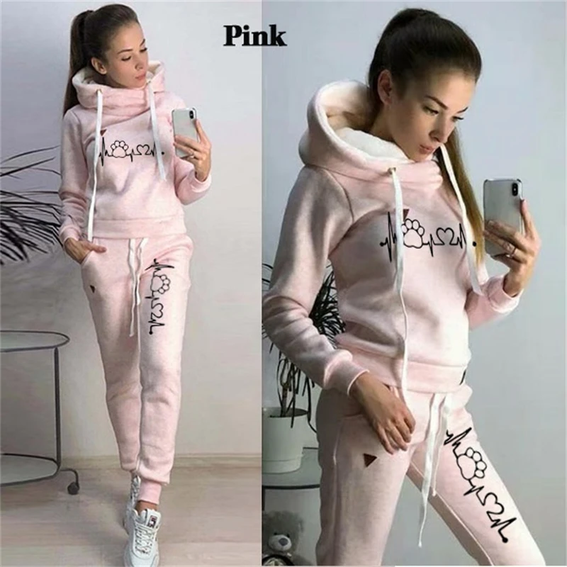 Fashion Women Track Suits Sports Wear Jogging Suits Ladies Hooded Tracksuit Set Clothes Hoodies+Sweatpants Sweat Suits