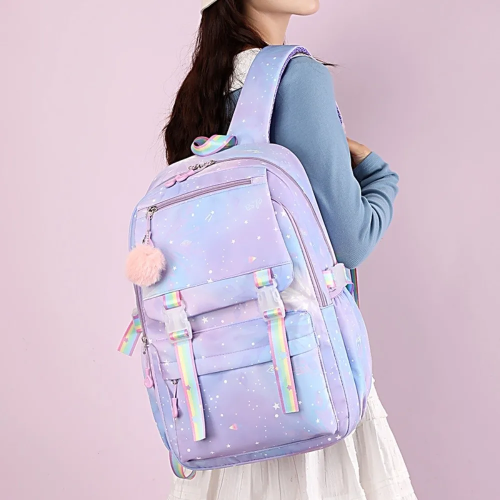 

Multicolor Nylon Backpack Lightweight Multiple Pockets Students School Bag Large Capacity Korean Style School Backpack