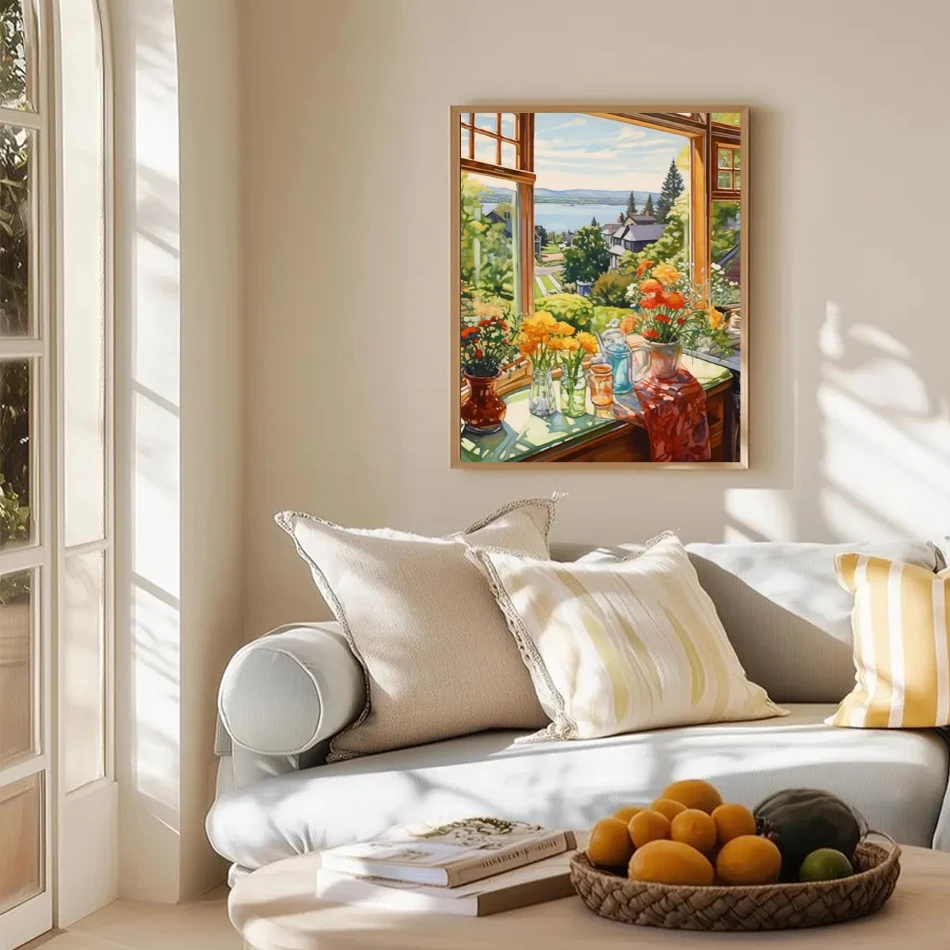 CHENISTORY Painting By Numbers View outside the window Acrylic Frame For Drawing With Frame landscape