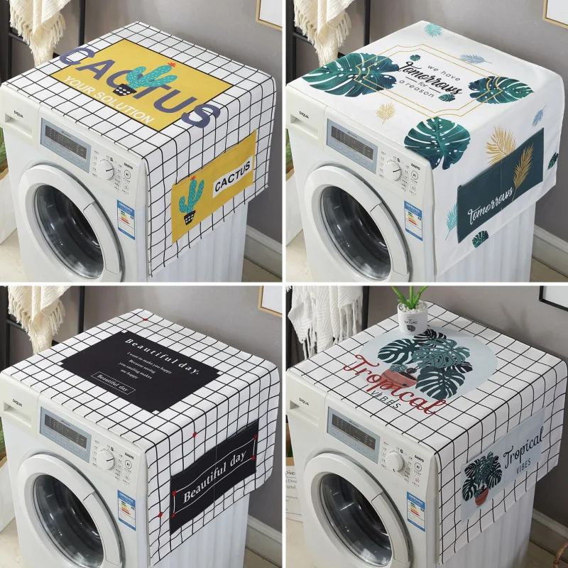 Nordic Style Geometric Fabric Cotton and Linen Roller Washing Machine Cover Cloth Dust Cover Single and Double Door Refriderator