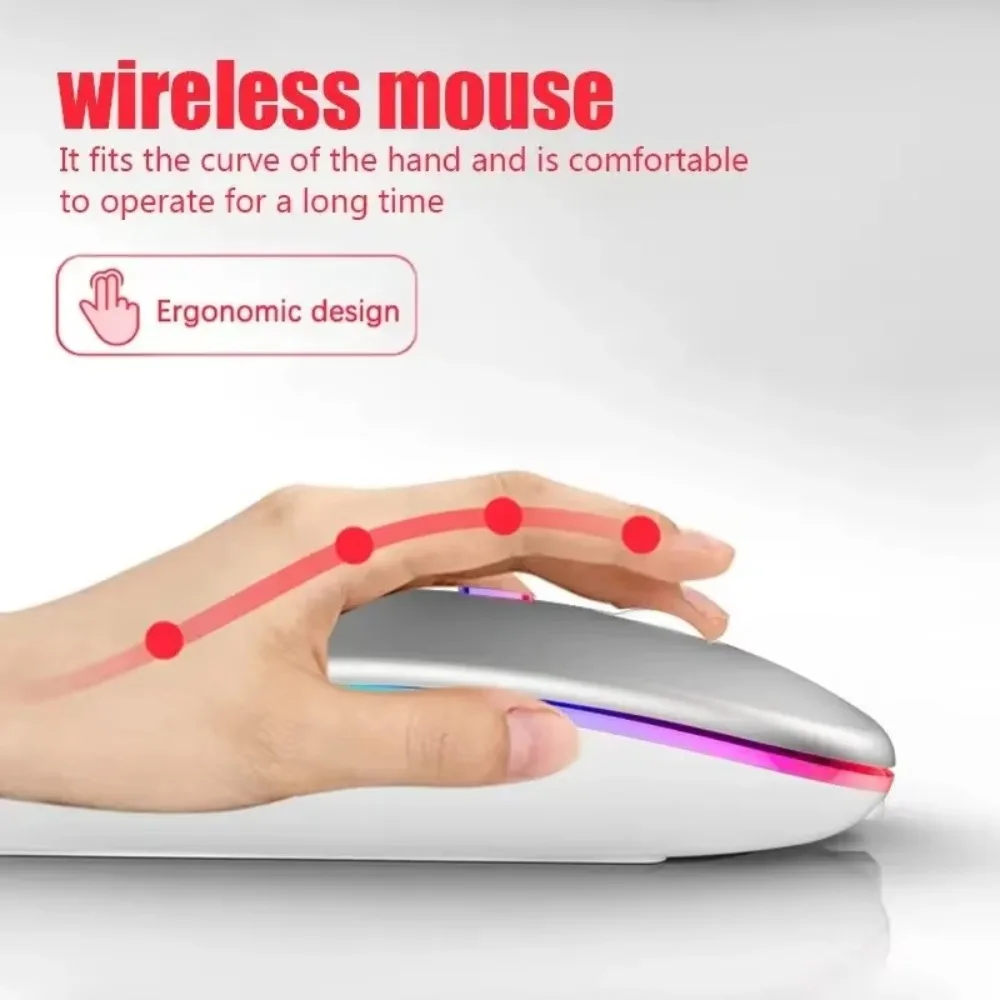 Mouse wireless con luce a LED 2.4Ghz + BT5.1 Mouse silenzioso per computer colorato Mouse Bluetooth da gioco leggero portatile