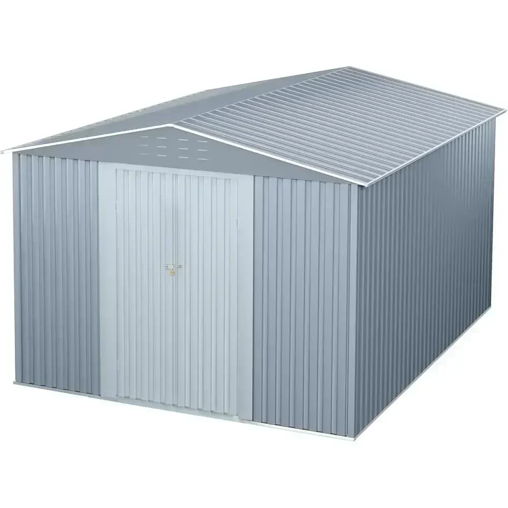 10x12 ft Durable Metal Outdoor Storage Shed with Lockable Door for Garden Tools and Patio Lawn, Grey