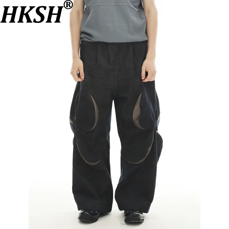 HKSH Spring Autumn New Men Tide Chic Ins Deconstructed Silhouette Patchwork Casual Pants Three-Dimensional Texture Punk HK27866