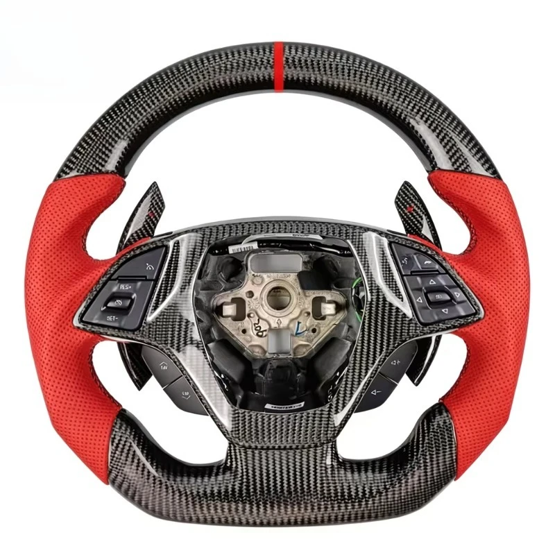 Sport Custom Carbon Fiber Perforated Leather Steering Wheel Fit Chevrolet Corvette C7 Auto Interior Mod Accessories