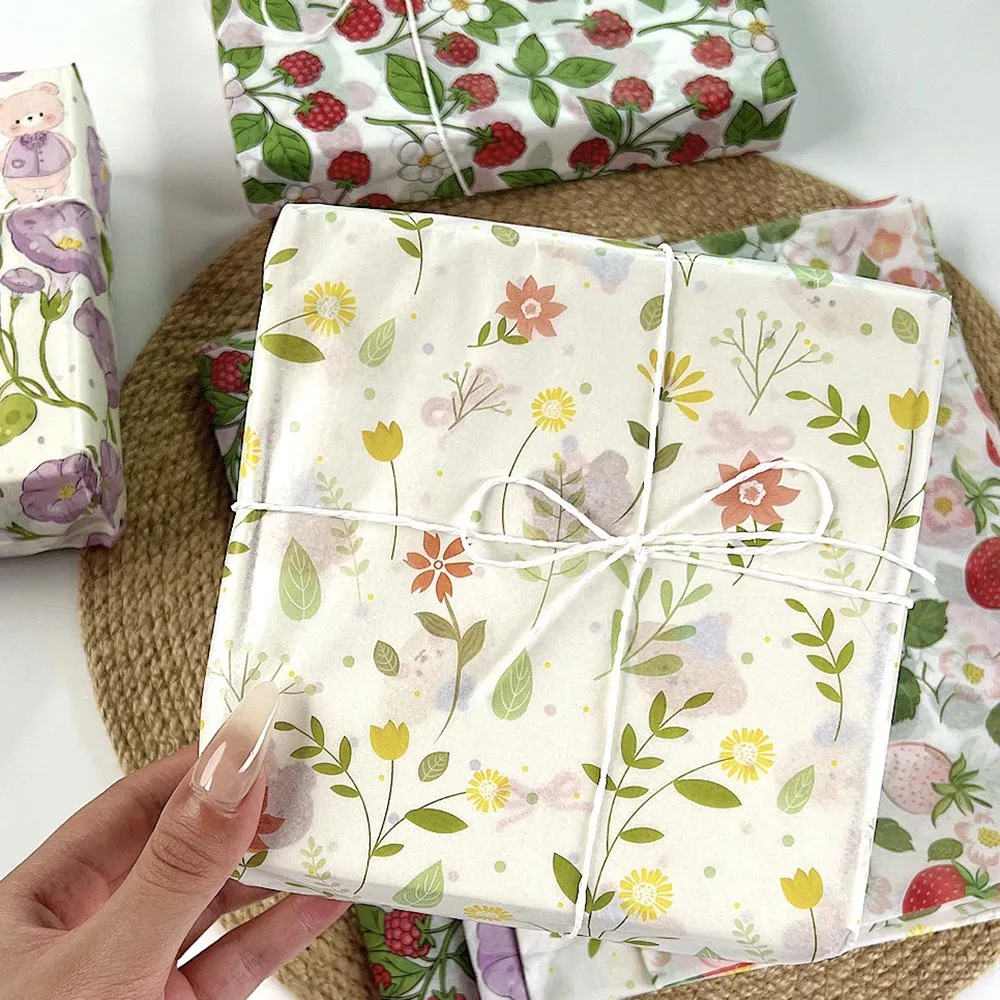 Heart Pattern Tissue Quality Gift Wrapping Paper Raspberry Pattern Paper Floral Diy Art Craft Tissue For Bridal Shower Holiday