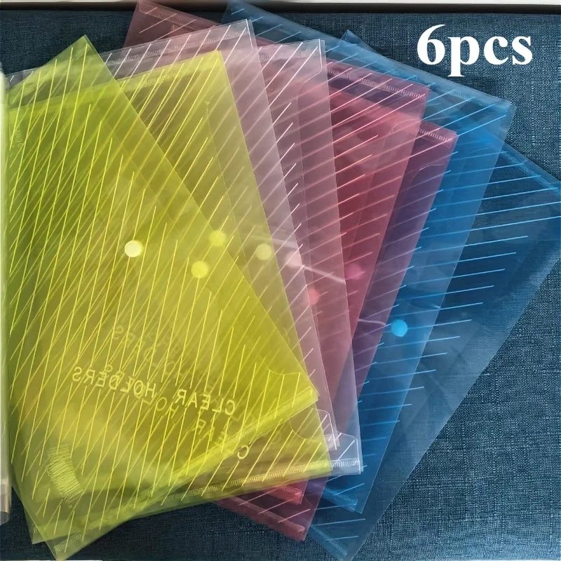 

6 шт. прозрачные папки для файлов формата А4 с застежкой-кнопкой — прозрачный пластиковый органайзер для документов, для офиса, школы, дома, классического дизайна