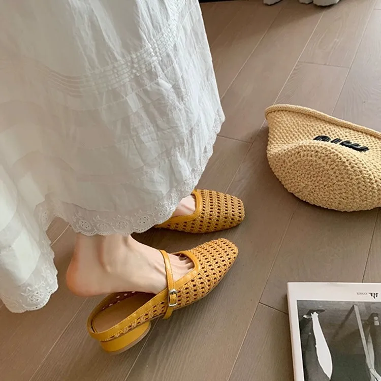 

Women's Square-Toe Breathable Retro Woven Mule Sandals Summer 2025 Comfortable Lightweight Slip-Resistant
