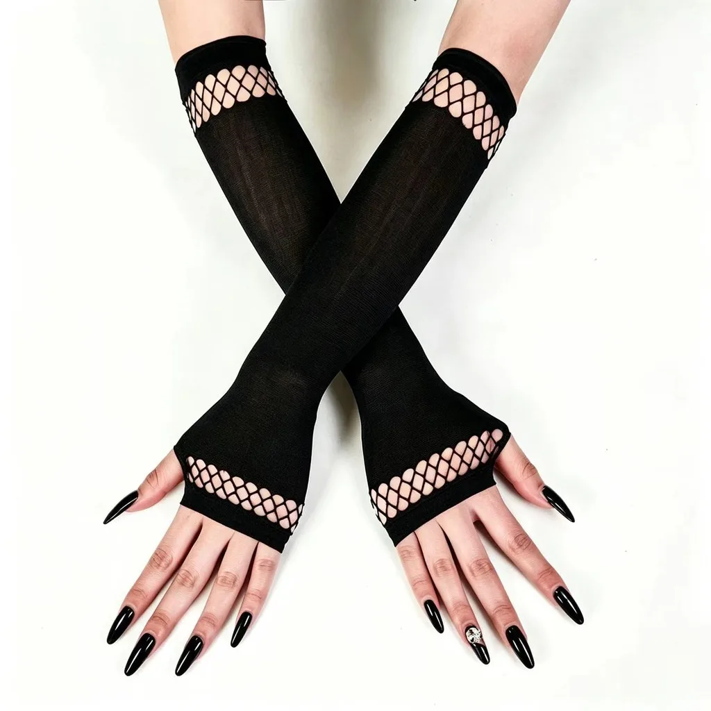 Fishnet Splicing Gloves Punk Women'S Fingerless Long Gloves Cosplay Party Gloves Long For Women Hip Hop Outfits Daily Cycling