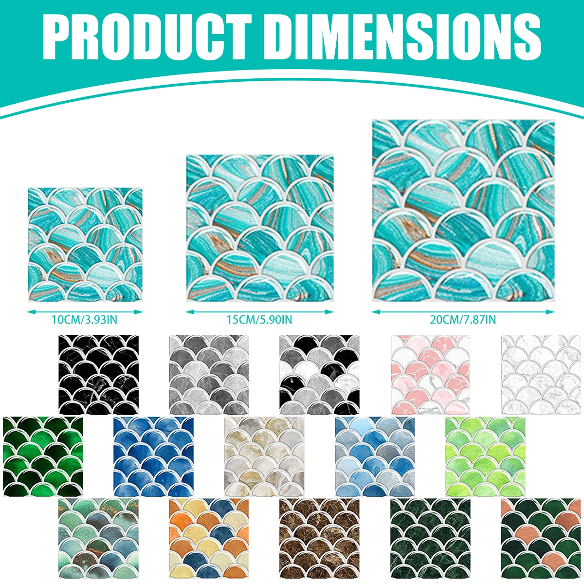 10Pcs Tile Stickers Self-Adhesive Fish Scale Wall Art Decals Removable Tile Wallpaper for Kitchen Bathroom Home DIY Decor Murals