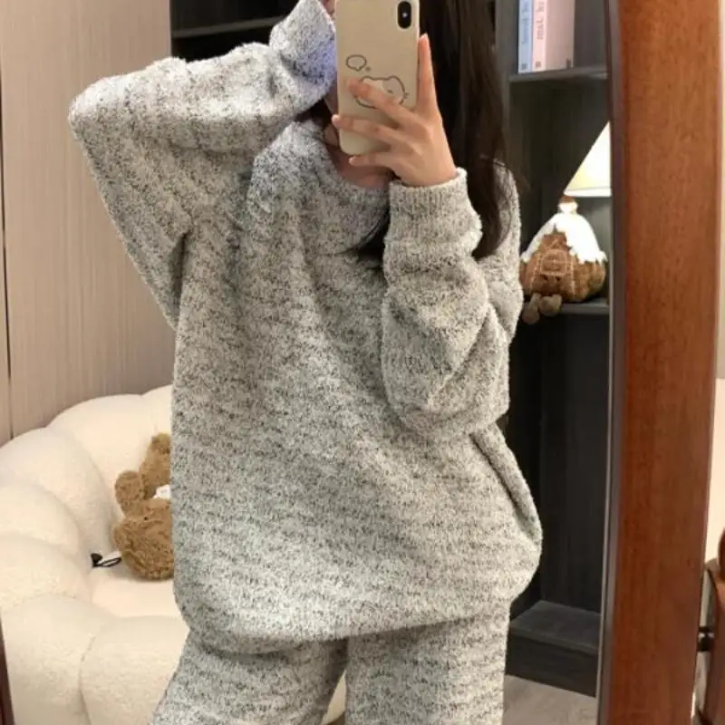 

Домашняя одежда, зимний комплект домашней одежды, пижамы из кораллового флиса, фланелевой утепленный серый пуловер для девочек, мягкая ночная рубашка, женская ночная рубашка с длинным рукавом