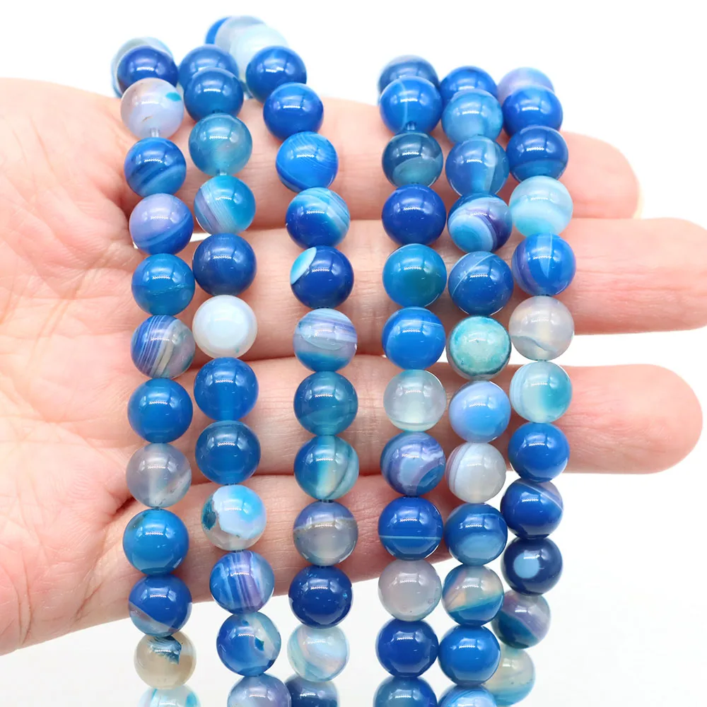 4 6 8 10mm Natural Blue Stripes Agates Round Beads for Jewelry Handmade Making DIY Bracelet Necklace Accessories