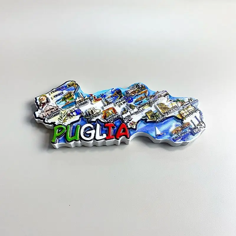 

Puglia City Map Resin Modern Minimalist Decoration Hand Gift Italy Travel Souvenir Refrigerator Magnet