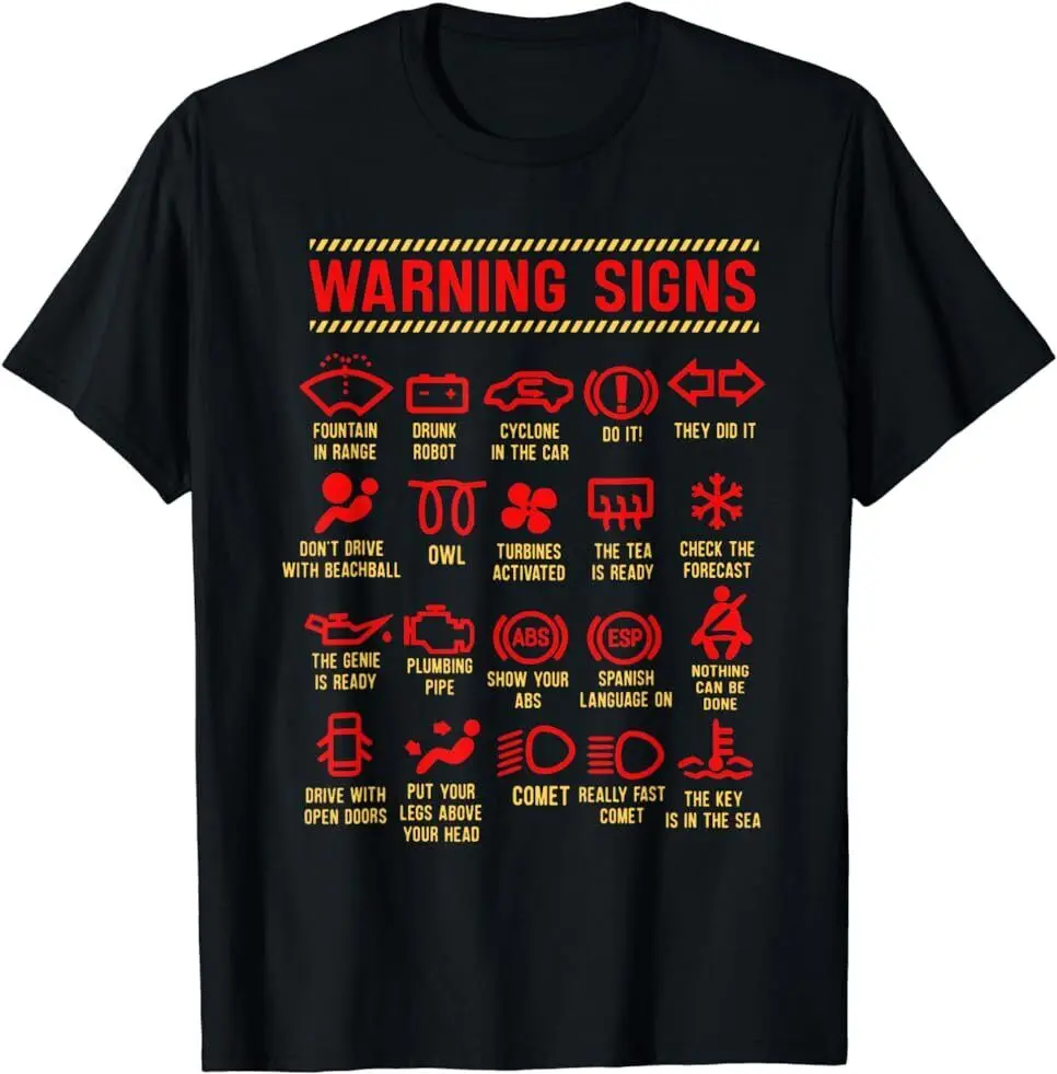 NEW LIMITED 101 Warning Signs Funny Car Mechanic Great Gift Idea T-Shirt S-5XL