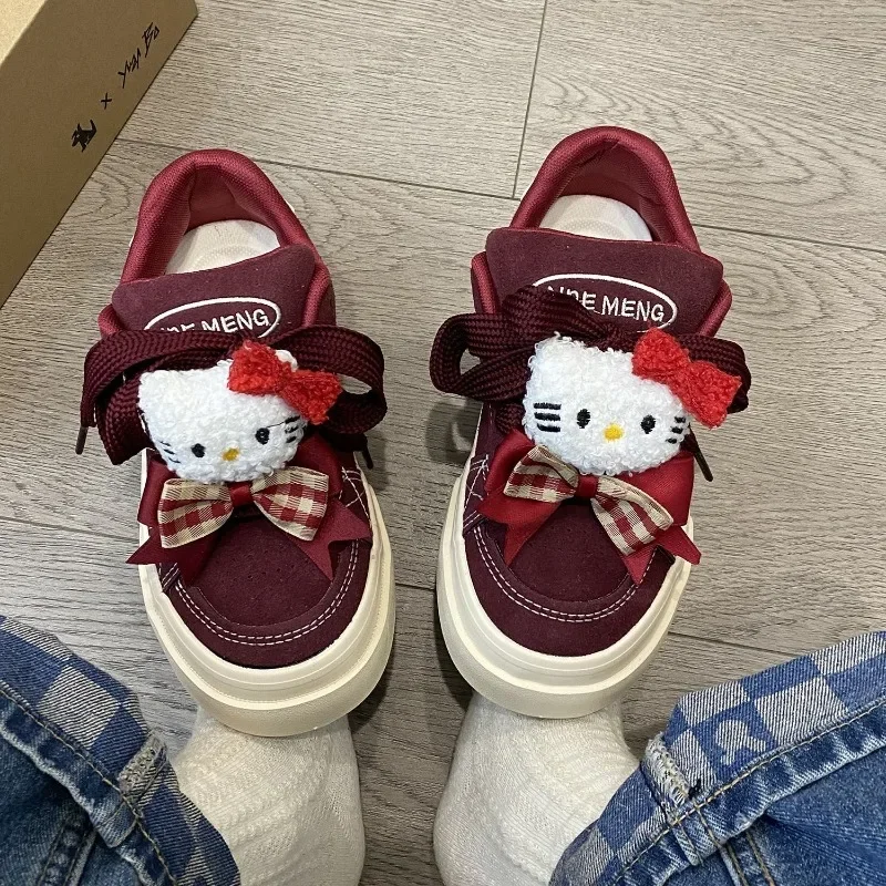 Hello Kitty Anime Kawaii Sanurgente Ins Chaussures de planche à la mode, Mignon Kt Cat, Chaussures en toile à plateforme, Cadeaux ins pour les filles, Printemps, Automne