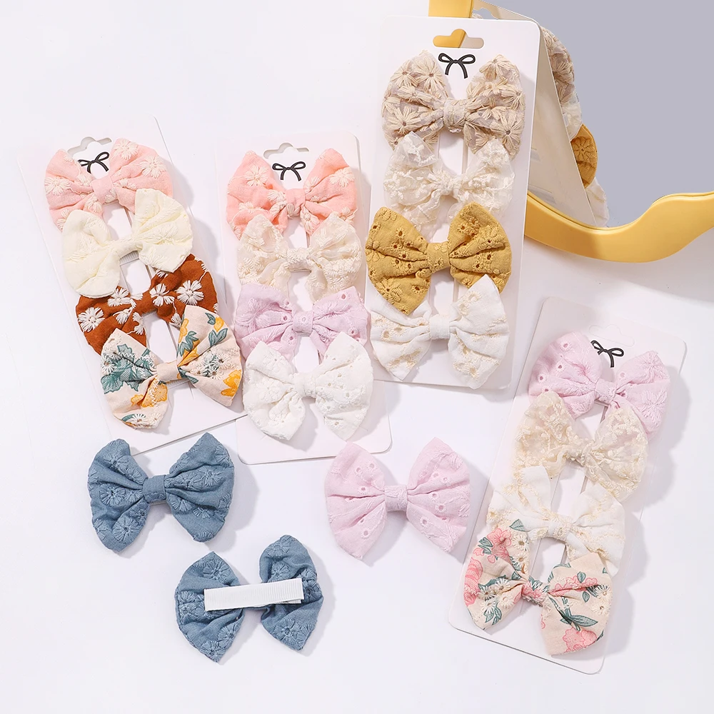 4Pcs/Set Sweet Hair Bows Hair Clip Children Lovely Bowknot Hair Pins for Baby Girls Hair Accessories Print Hollow Hairgripe Gift