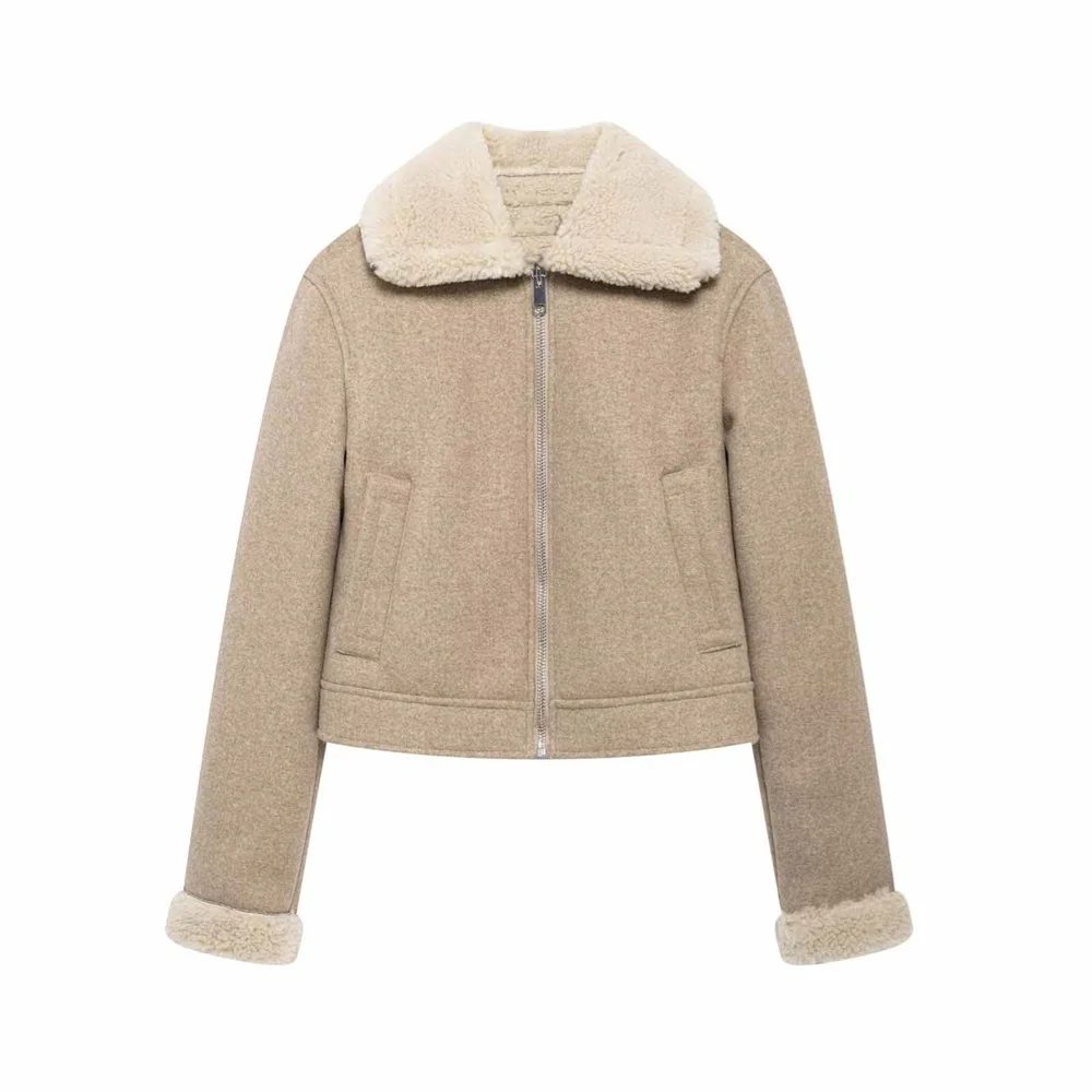 

New autumn and winter fashion casual women's clothing lapel woolen double-sided loose and versatile jacket jacket