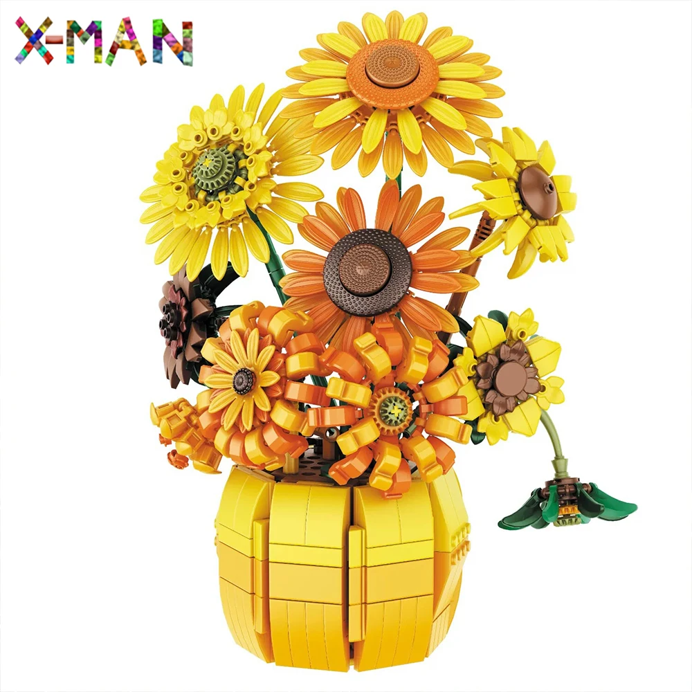 2024 New Sunflower Building Blocks 1009pcs Colorful Artificial Flowers Birthday Gift Toys