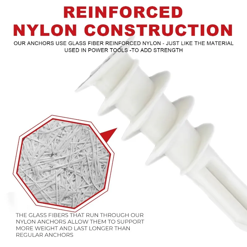 VKKM مرساة الحوائط الجافة ذاتية الحفر، 60 مرساة بلاستيكية و60 # 8 براغي زنك، سعة 75 رطلاً - للصور والأرفف وديكور المنزل #4