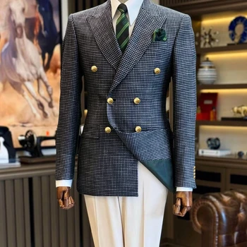 Costume Blazer pour hommes, bleu marine, pied-de-poule, reve...