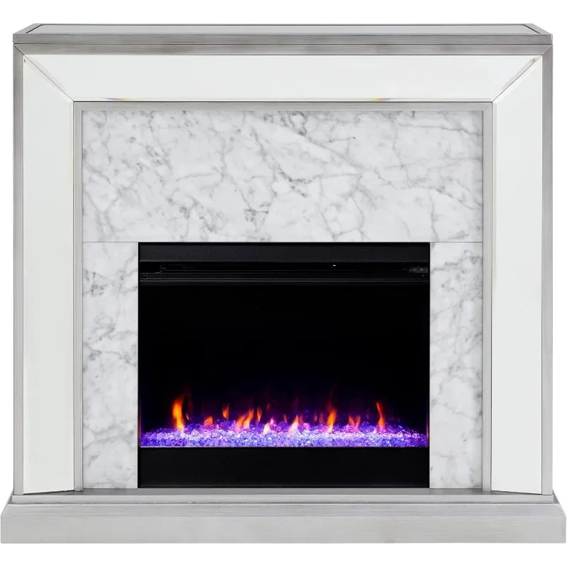 Furniture  Trandling Mirrored & Faux Marble Color Changing Electric Fireplace Major Appliances