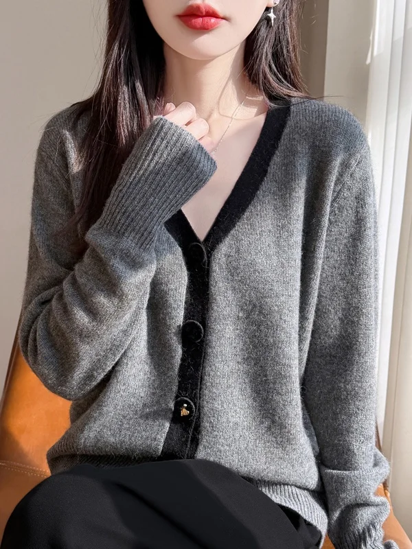 

Premium Spun Wool V-Ne Long Sve Women's Open Cardigan Slim Fit Knitted Sweater Jaet Casual Sle Loose pe Soft Fabric