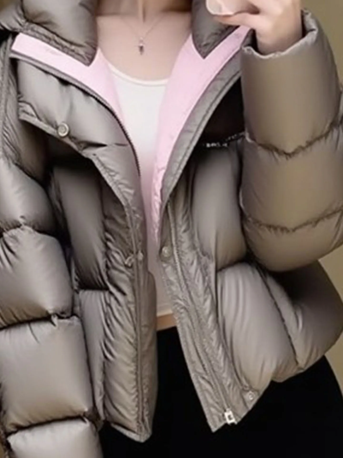 Sli ort Puffer Jaet mujer ey Color espumoso 2025 nuevo invierno Thi prendas de vestir exteriores coreano Sle Commute Faion