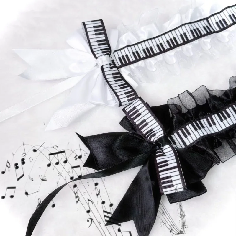 Lolita Piano Key Headband Gothic Lace Ruffle Bow Hairband for Women Sweet Cool Subculture Hair Accessories for cosplay concerts