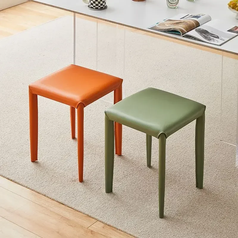 Living Room Home Upholstered Dining Table Low Stool Stackable Saddle Leather Dining Stool Bedroom Comfortable Dressing Stool image 4