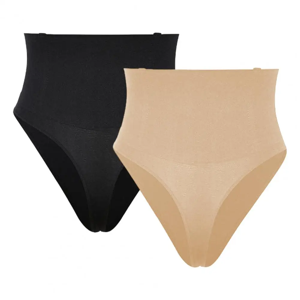 2 Pcs Women Thong High Waist Tummy Control Butt-uncovered One-piece Moulding Good Breathability Elastic Quick-drying Posture Cor