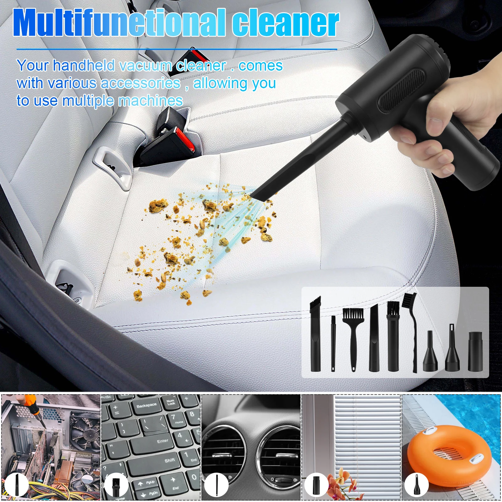 Imagem -03 - Aspirador de Carro sem Fio Aspirador Portátil Sucção Forte Mini Aspirador para Casa Carro Escritório 68w 6300pa