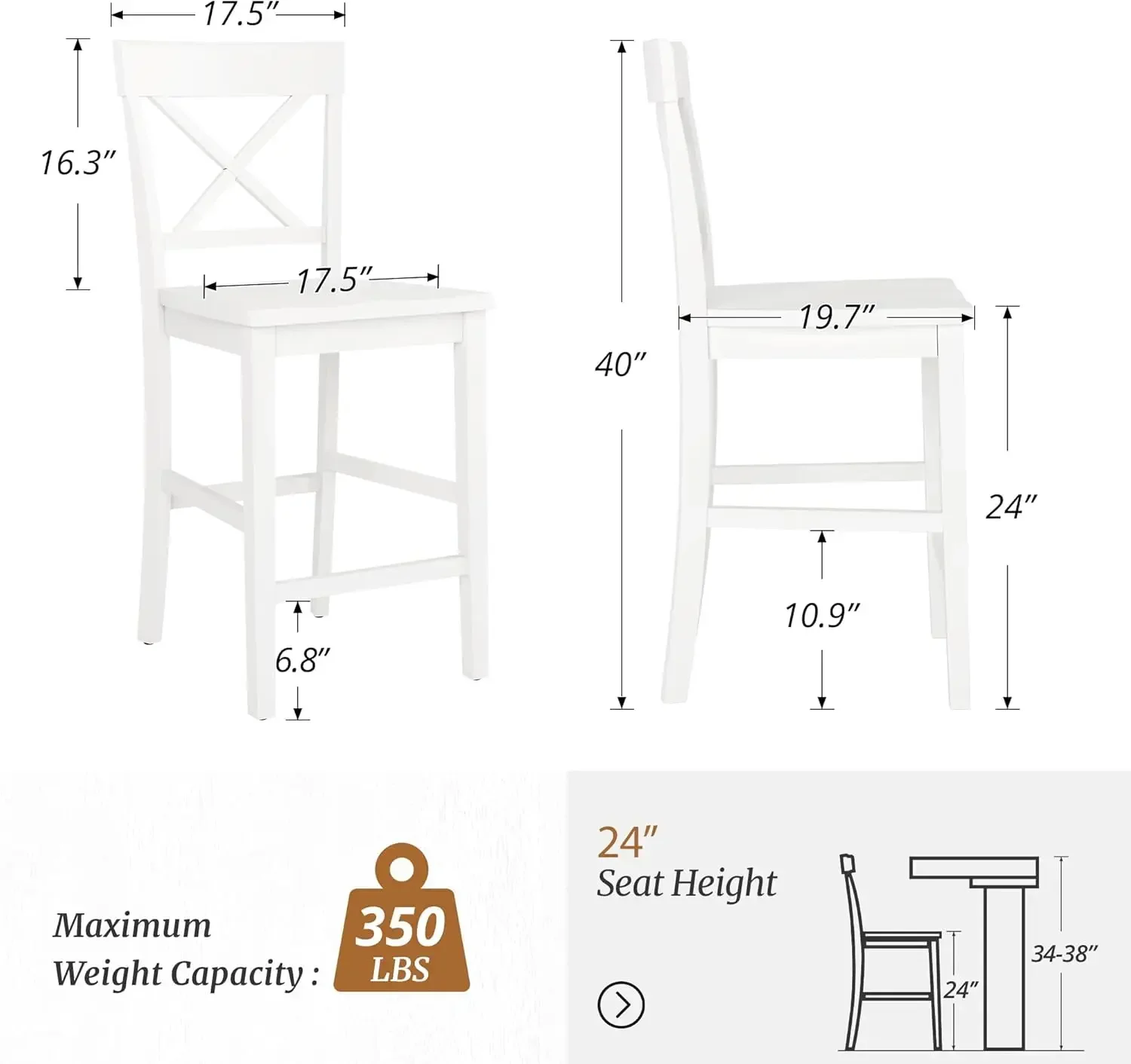 Counter Height Bar Stools Set of 4, 24