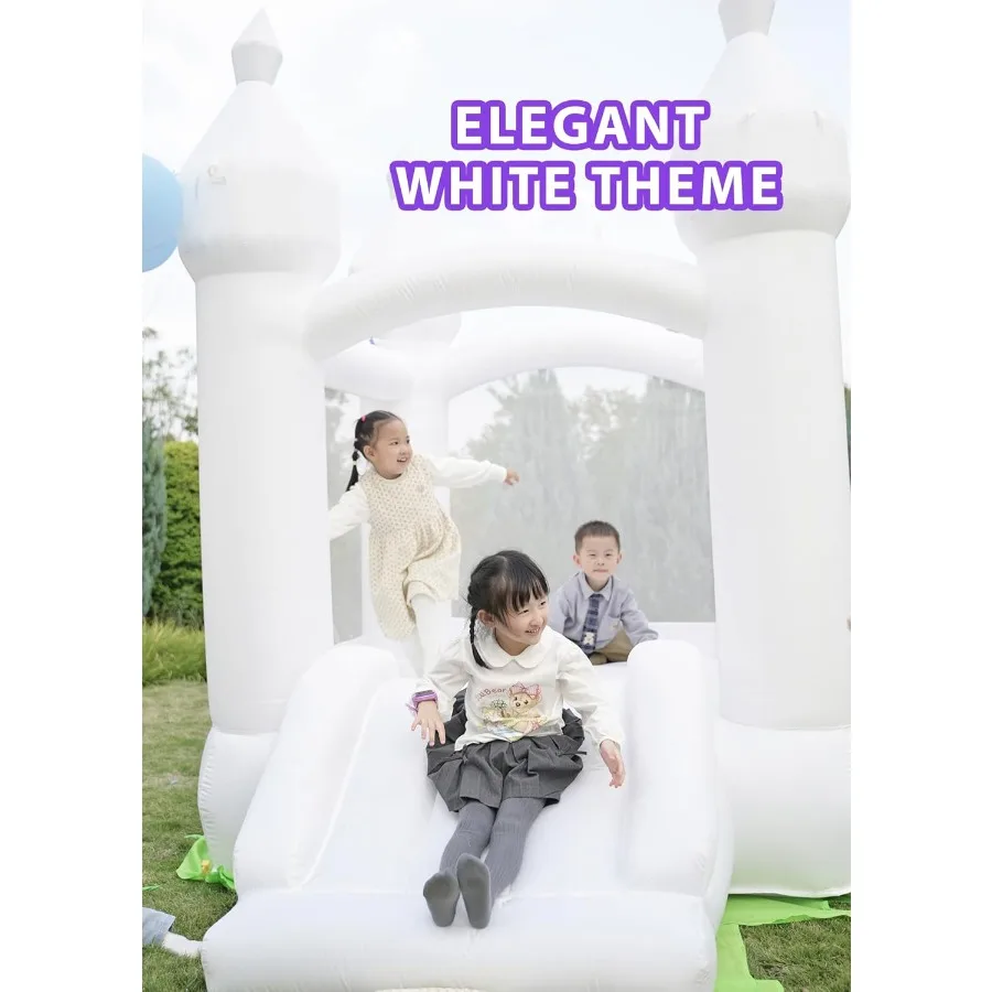 어린이용 화이트 바운스 하우스, 101x70x97인치 슬라이드와 풍선이 있는 바운스 하우스, 여자아이 생일용 풍선 점핑 바운스 성