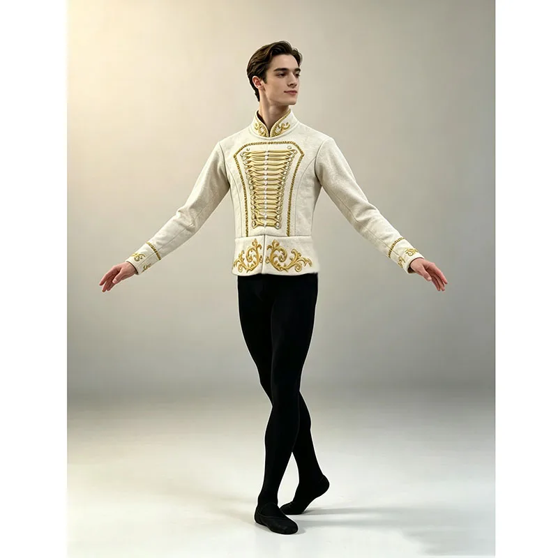 Vintage Royal Court Gold Embroidery Men Ballet Jacket Coat Long Sleeves,Stand Collar Male Balet Clothes Stage Cosplay Costume