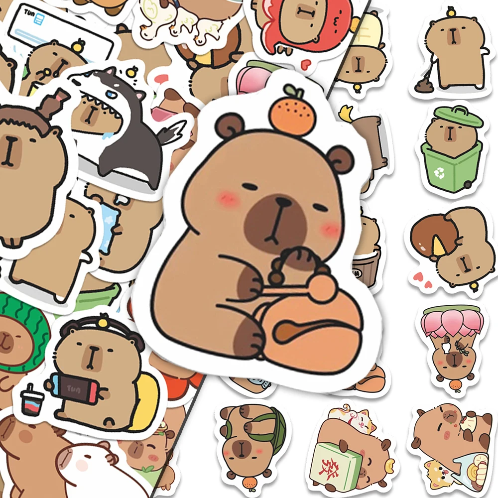 

10/30/55pcs Cute Capybara Stickers Kawaii Cartoon Animals Decals Waterproof DIY Skateboard Luggage Phone Graffiti Sticker Pack