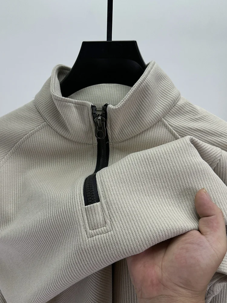 

Мужская толстовка свободного кроя на молнии с длинными рукавами и вставками на плечах, высокий воротник, повседневный городской стиль, весна-осень