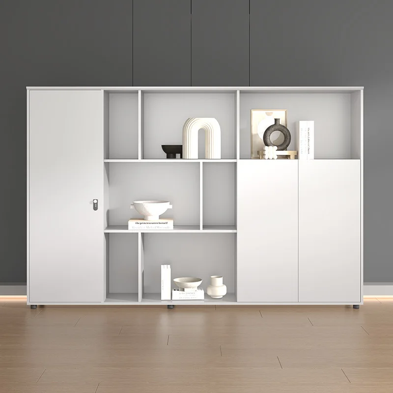 

LMM partition with lock storage cabinet Wooden storage combination lock Office bookcase\