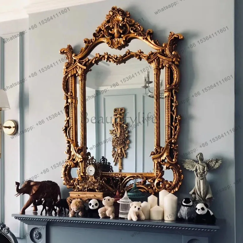 XX. French retro carved fireplace decorative mirror classical European wall hanging dressing mirror